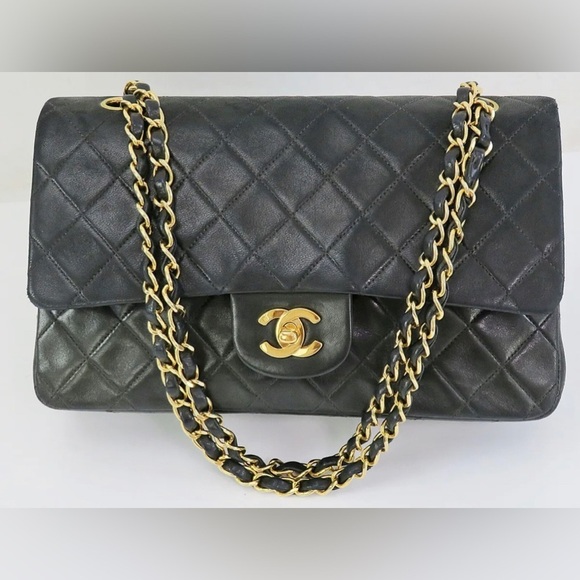 CHANEL Handbags - SOLD Auth CHANEL Double Flap Black Quilted Leather Gold Chain Shoulder Bag